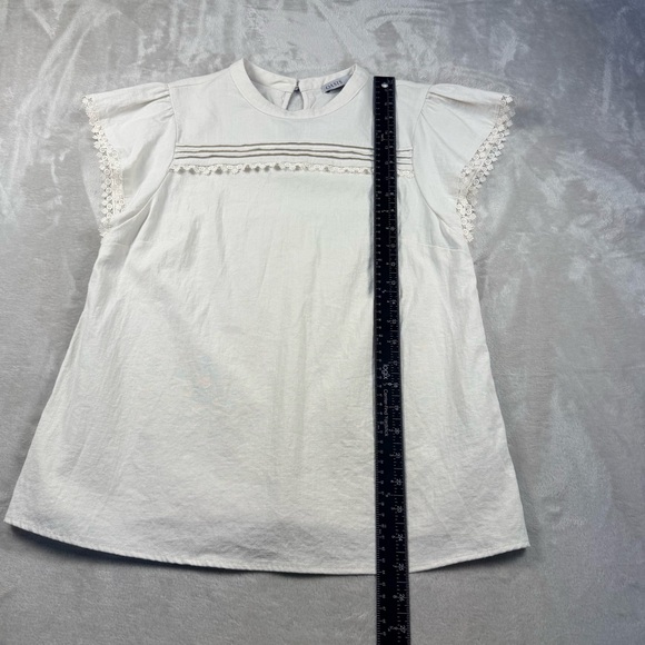 Oasis Ivory Lace Trim Flutter Sleeve Blouse | Size UK 12 / US 8 Cottagecore - Picture 6 of 9